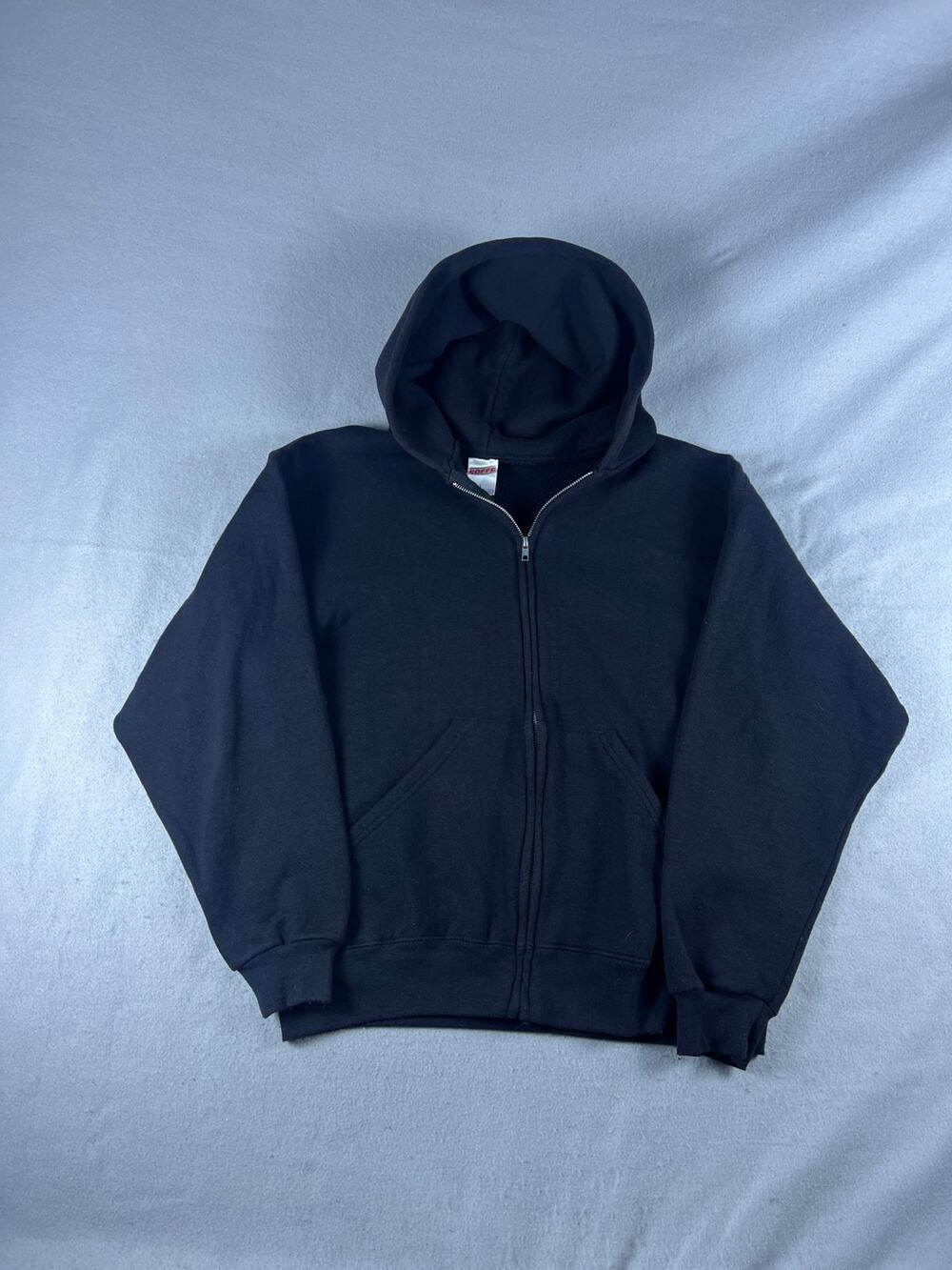 Soffe Hoodie Mens L Black Full Zip Fleece Blank Boxy Sweatshirt Y2K Vintage